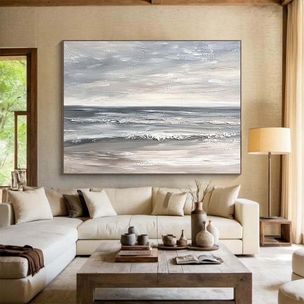 Gray - Toned Seascape Abstract Painting with Calm Serenity ABS435