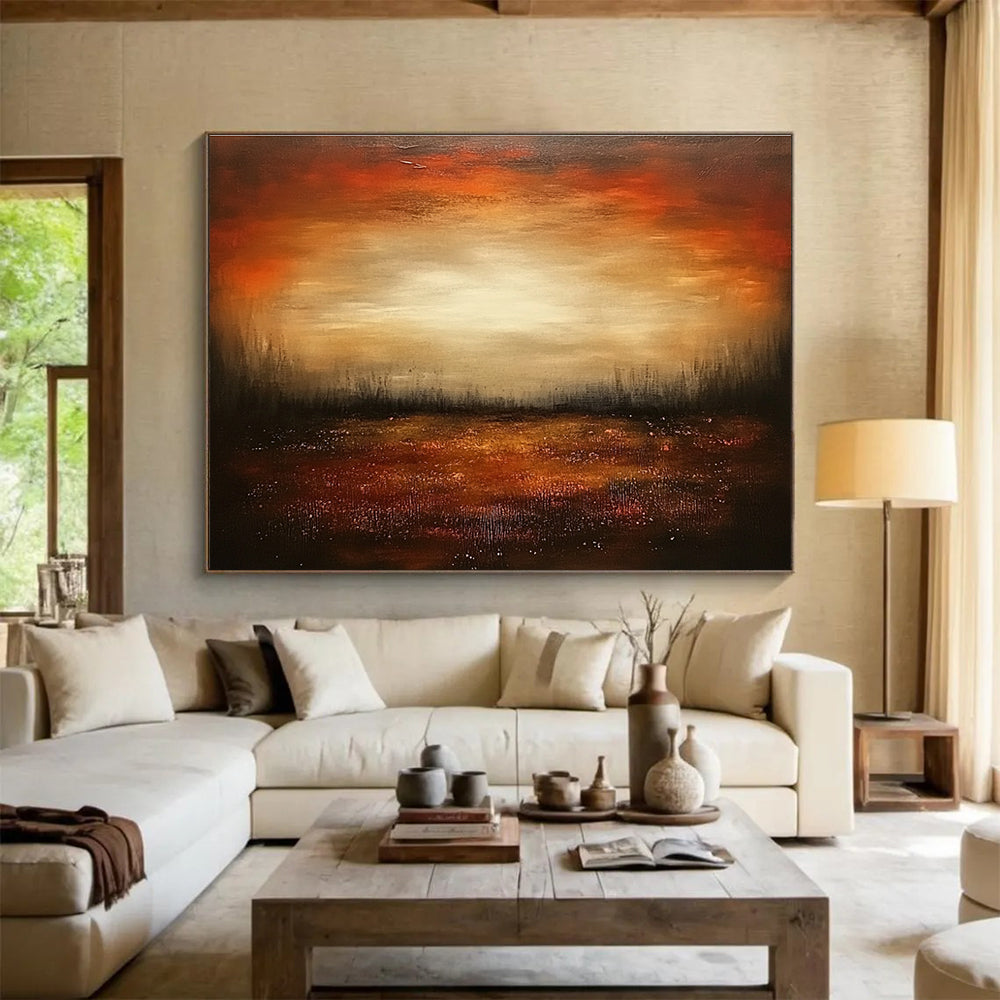 Dark Sunset Landscape Abstract Painting with Rich, Warm Tones ABS246