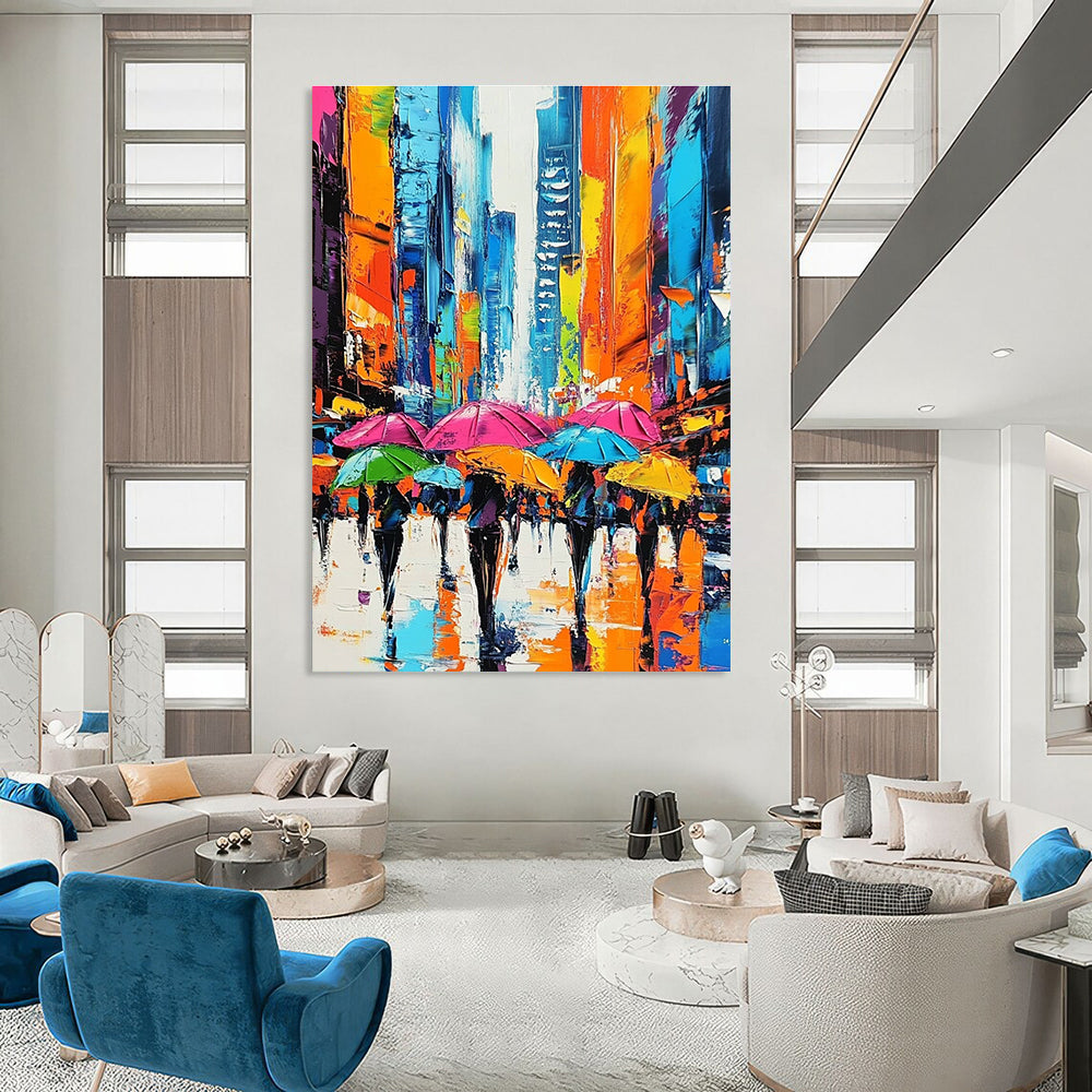 Colorful Umbrella City Abstract Painting for Urban - Chic Cafes GAB1288