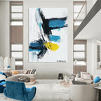 Dynamic Blue and Yellow Abstract Painting of Vivid Motion GAB0206
