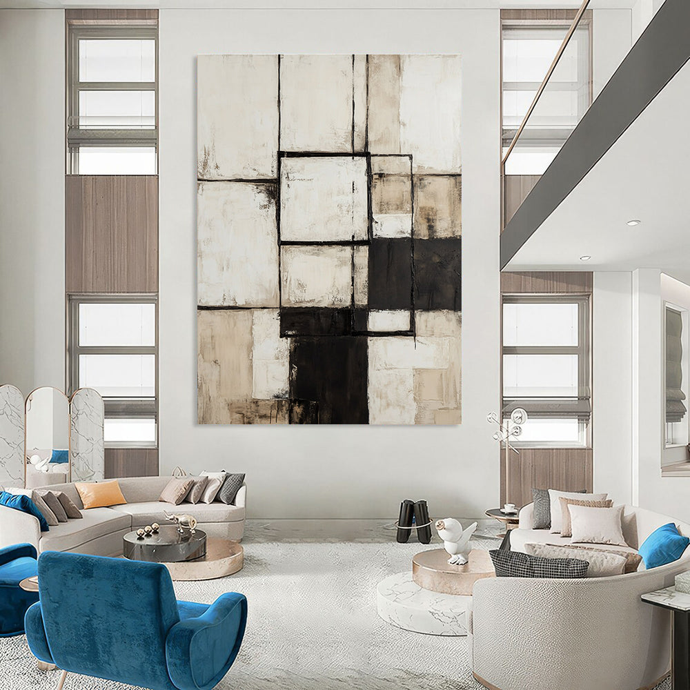 Monochrome Square Abstract Painting for Modern Art Gallery Minimalist Sections GAB1179