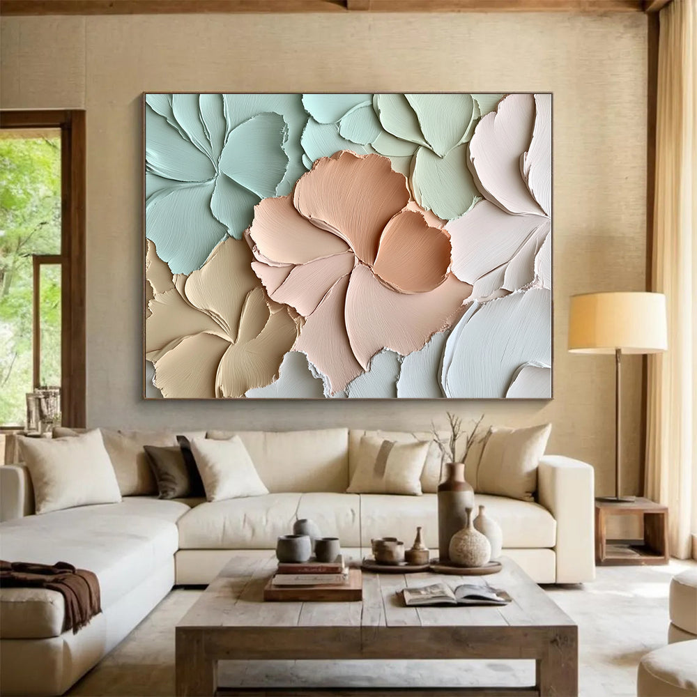 Textured Floral Relief Abstract Painting with Soft Pastel Tones WINK001