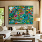 Vibrant Green Abstract Painting for Eco - Friendly Business Lounges YHT235