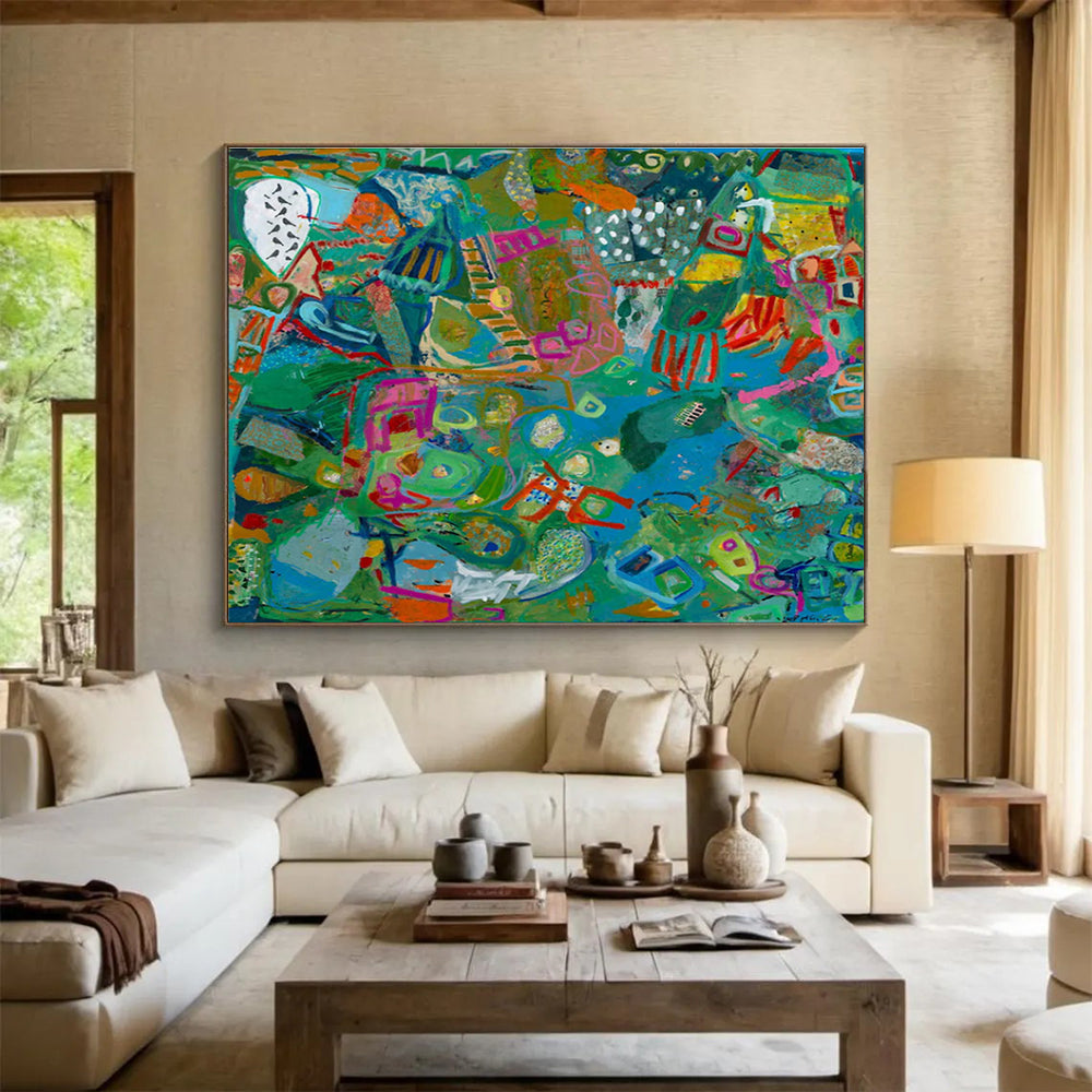 Vibrant Green Abstract Painting for Eco - Friendly Business Lounges YHT235