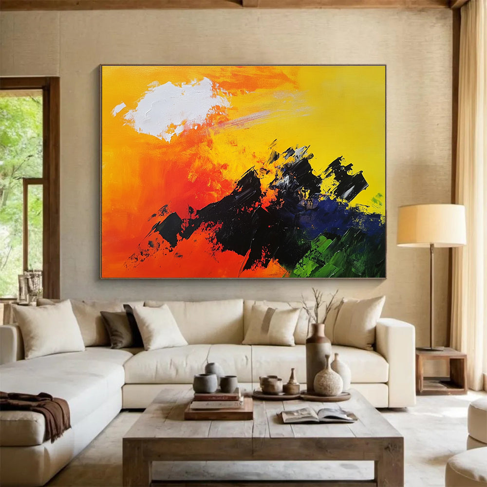 Bold Color Mountain Silhouette with Vivid Sky Abstract Painting ABS342