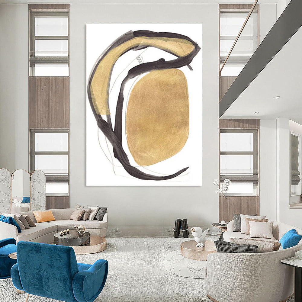 Luxe Gold - Black Abstract Forms Art for Opulent Entrances HENG223