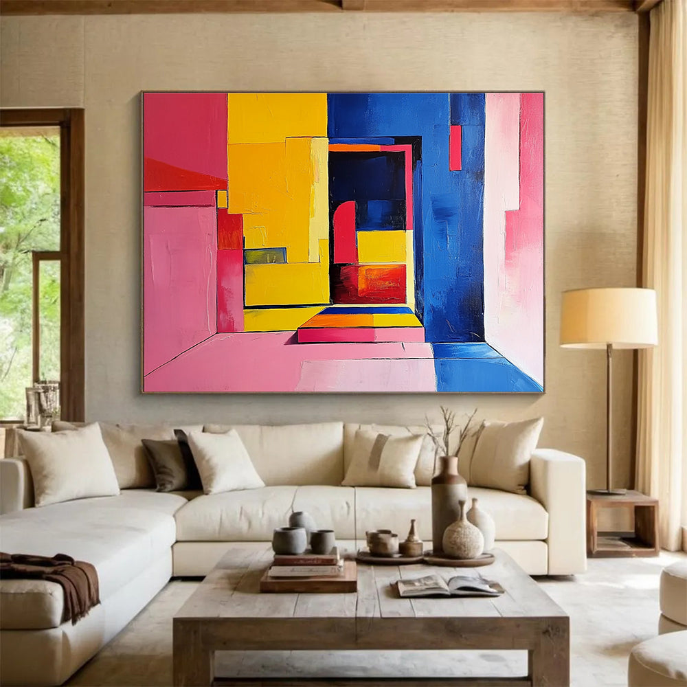 Color - Blocked Interior Abstract Painting with Bold, Vibrant Spatial Dynamics ABS501