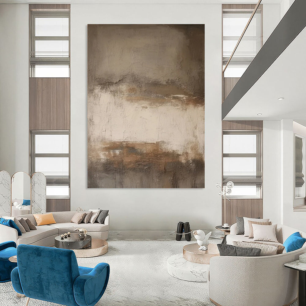 Earth - Toned Minimalist Abstract Painting for Serene Home Offices HENG441
