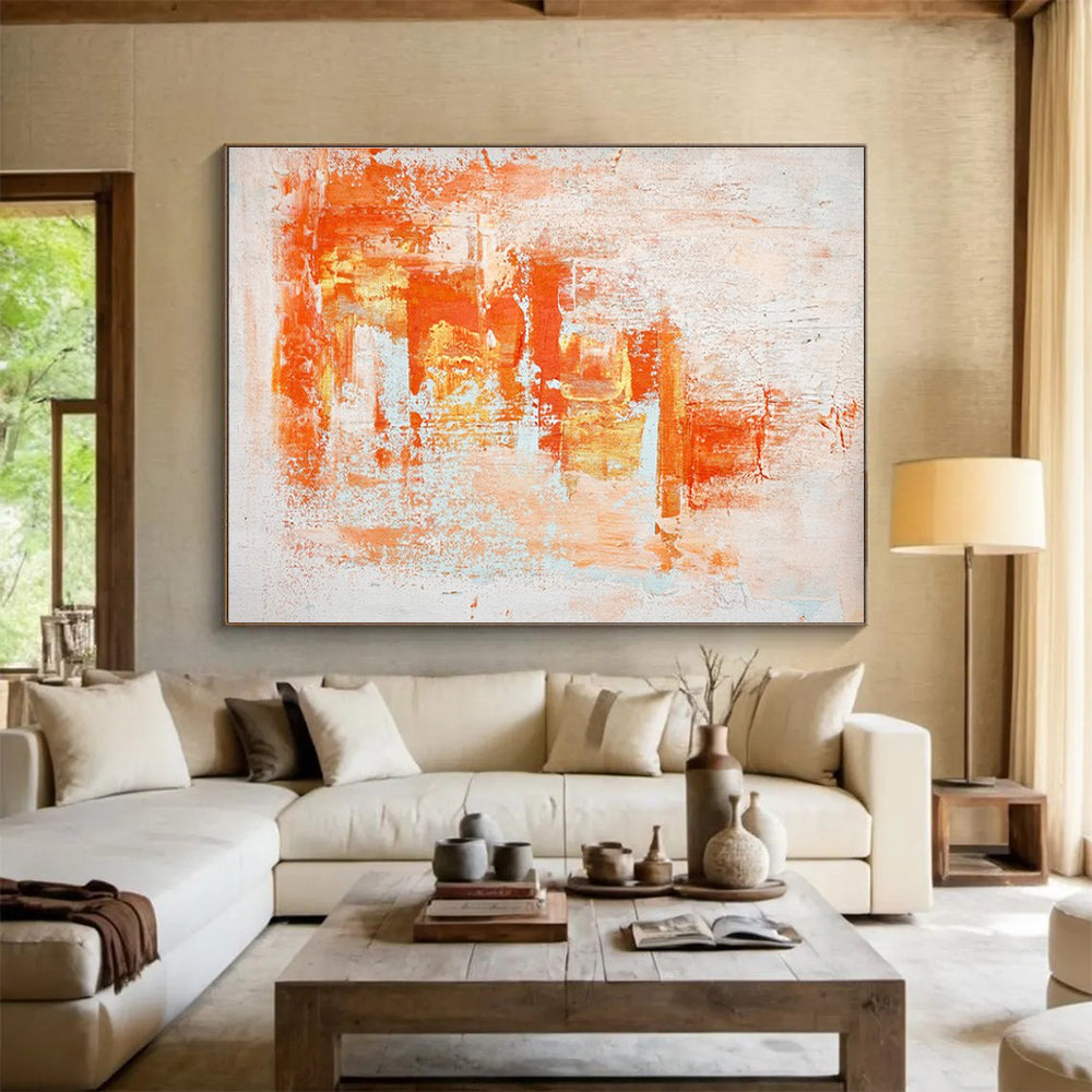Orange and White Abstract Painting for Creative Coworking Spaces YHT377