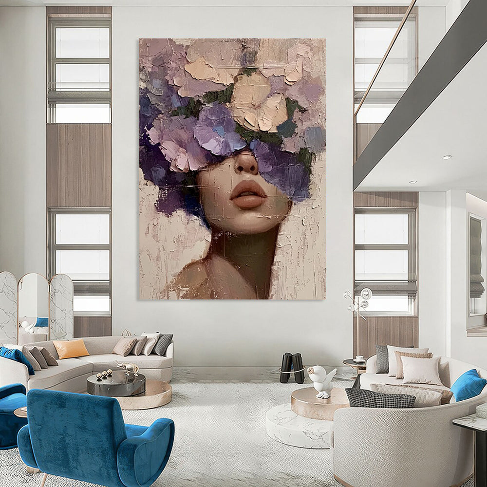 Woman with Purple Floral Veil Painting for Romantic Interiors HENG329