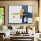 Blue and Gold Cross Abstract Painting with Minimalist Elegance ABS426