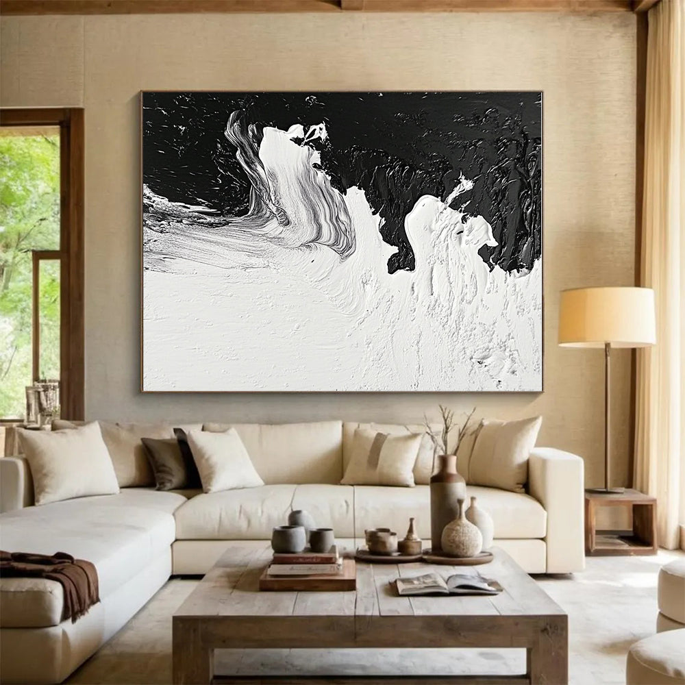 Black - White Abstract Flow Painting with Dynamic Textures WINK350