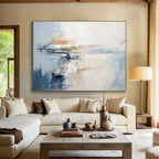Blue - White Abstract Horizon Painting for Minimalist Spaces YHT089
