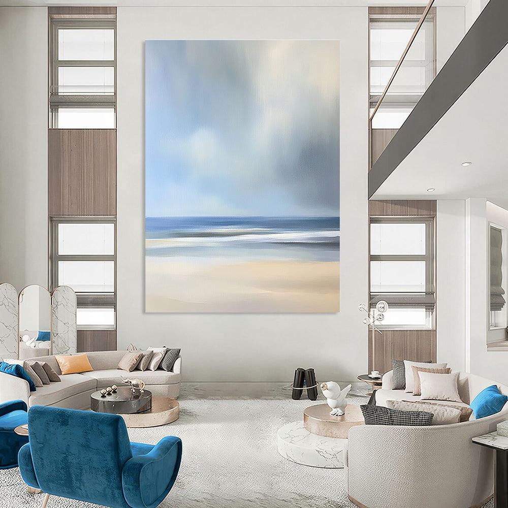 Light Beach Scene Abstract Painting for Coastal Home Living Spaces GAB1300
