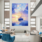 Serene Sailboat Sunset Abstract Painting with Dreamy Colors GAB0015