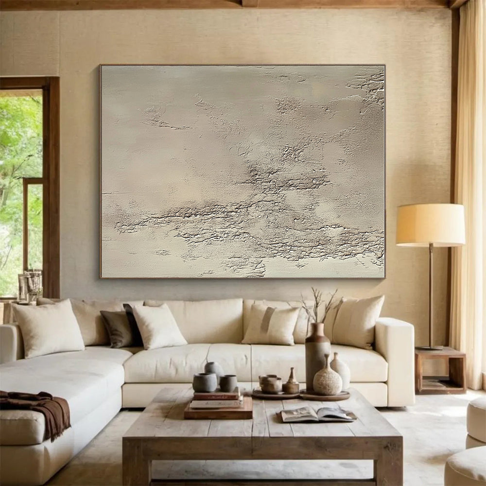 Textured Beige Plaster Abstract Painting with Raw Authenticity WINK271