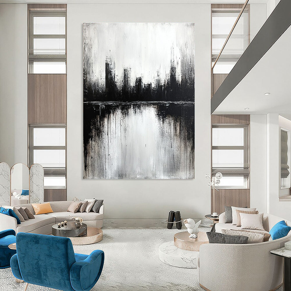 Monochrome Cityscape Abstract - Dramatic Urban Abstract Painting GAB0649