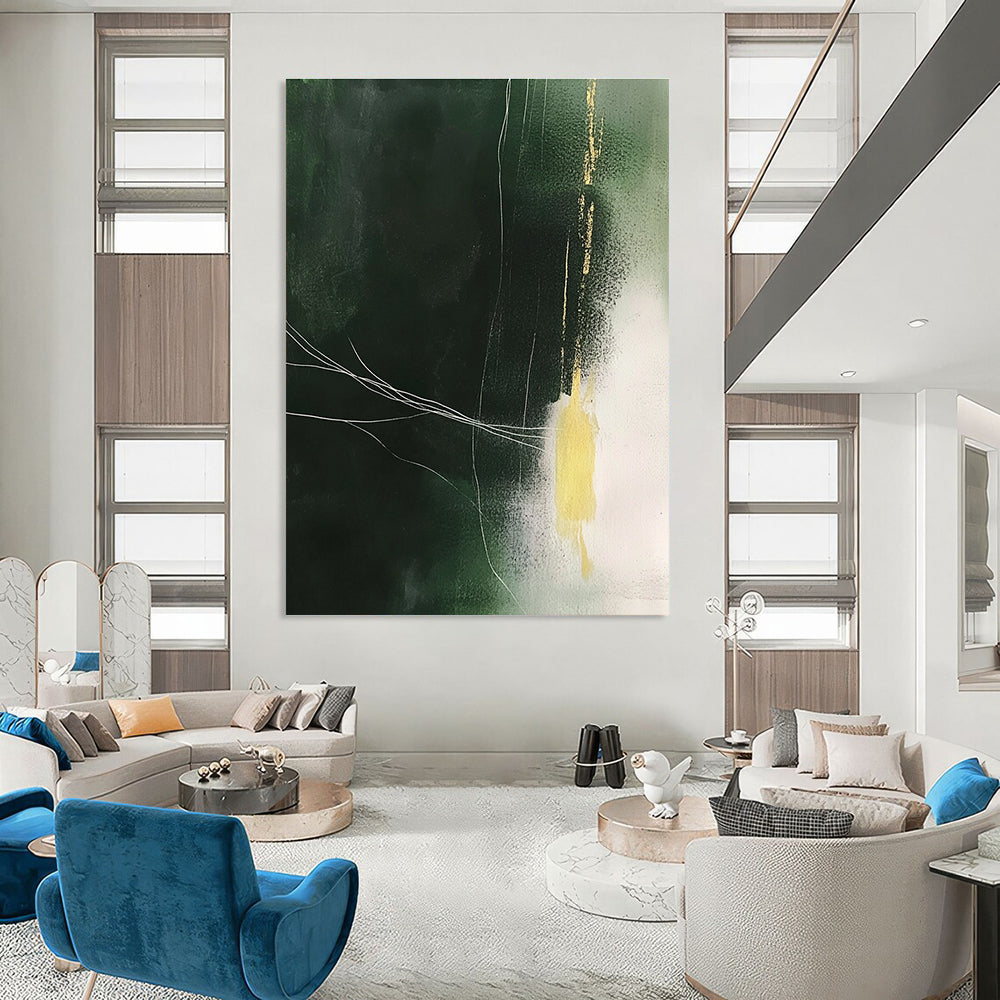 Dark Green with Gold and White Abstract Painting of Subtle Luxury GAB0182