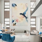 Watercolor Birds and Flowers Abstract Painting for Serene Bedrooms GAB0970