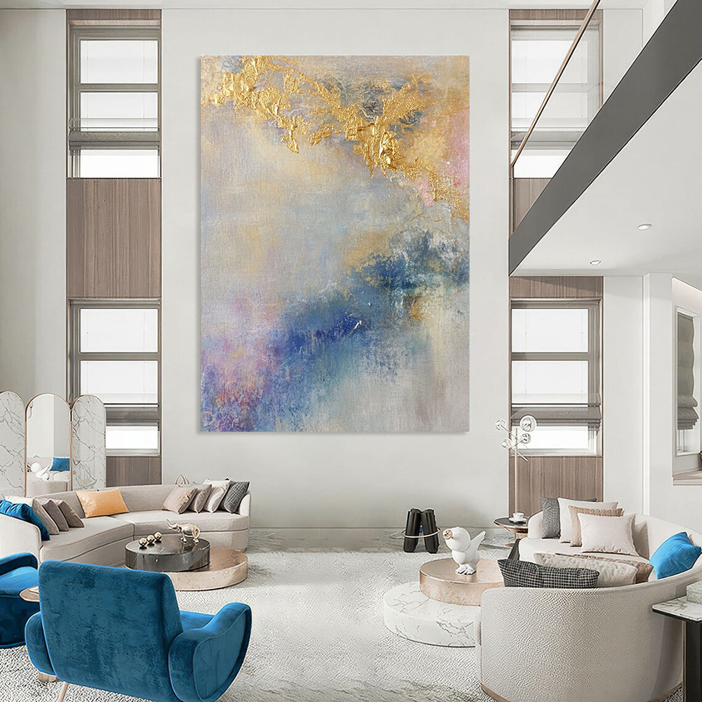 Gold - Accented Pastel Abstract Painting for Romantic Bed and Breakfasts GAB0838