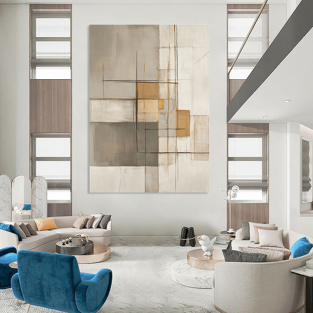 Gold Accent Geometric Abstract Painting for Luxury - Styled Residences GAB1095