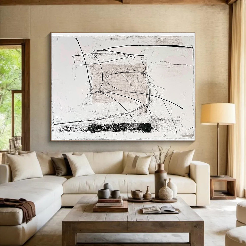 Black and White Linear Abstract Painting with Minimalist Rhythm WINK097