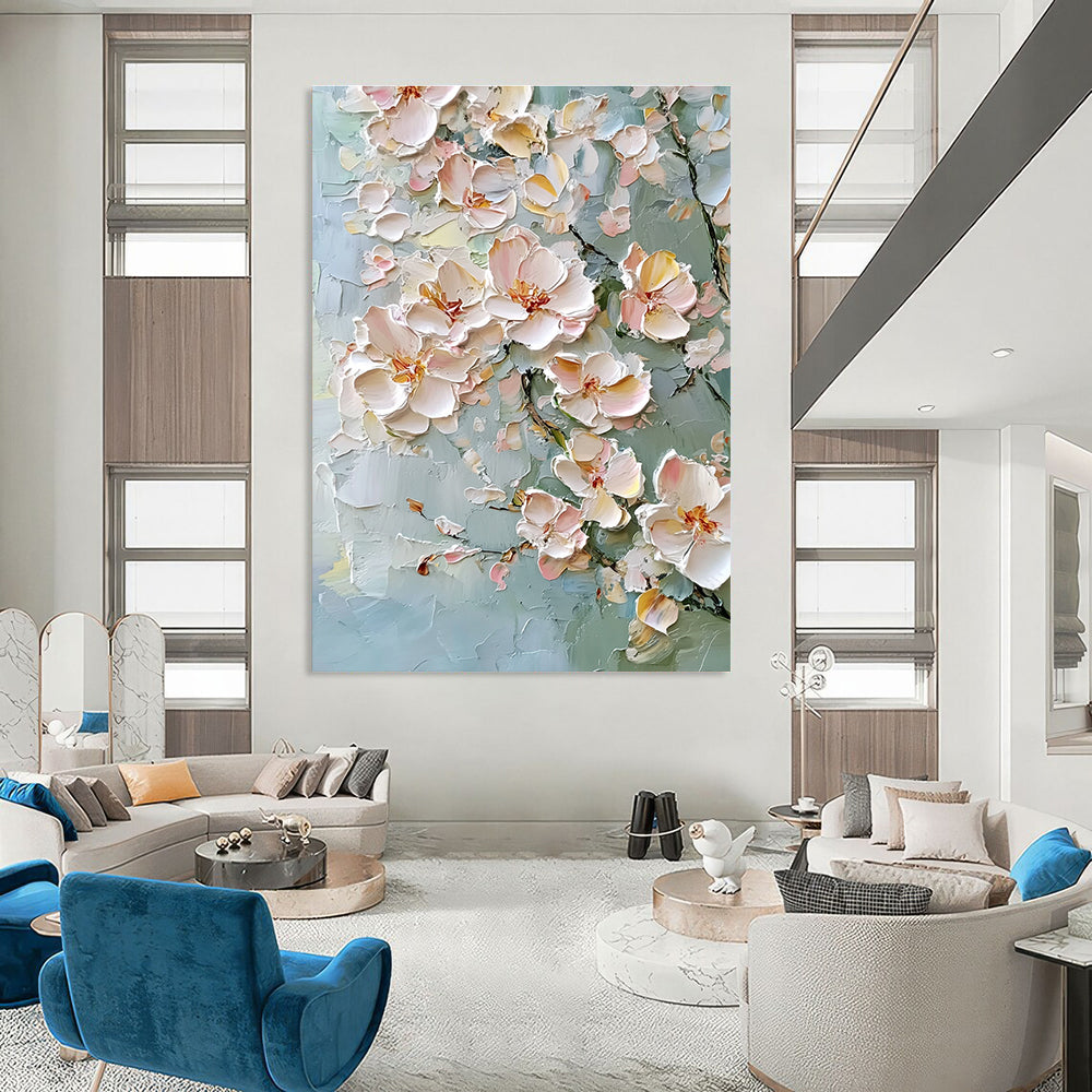 Green Background Floral Textured Abstract Painting for Fresh Spaces GAB1417