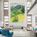Vibrant Mountain Village Painting of Lively Rural Scenery GAB0152