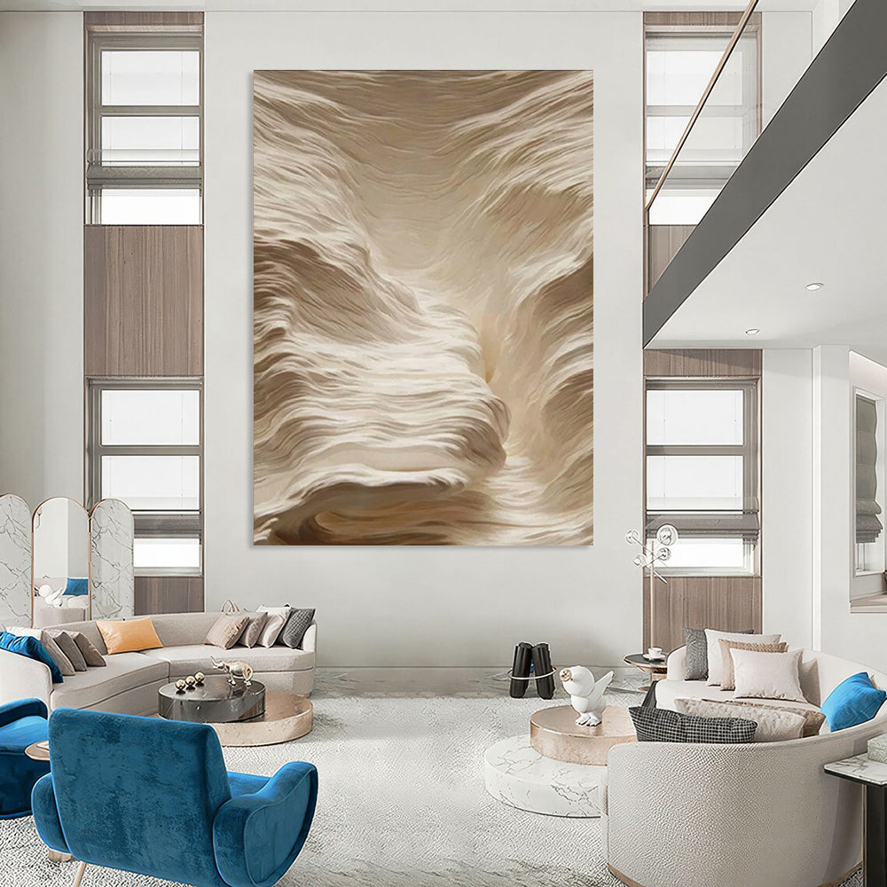 Textured Beige Waves Abstract Painting for Spa Reception Areas HENG023