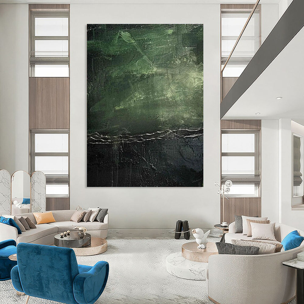 Dark Green Textured Abstract Painting for Sophisticated Lounges HENG493