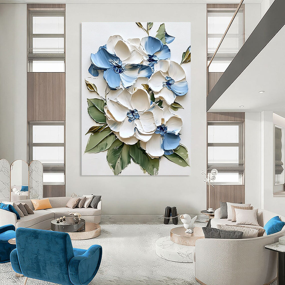 Blue and White Flower Bouquet Romantic Abstract Painting for Dining Rooms GAB1518