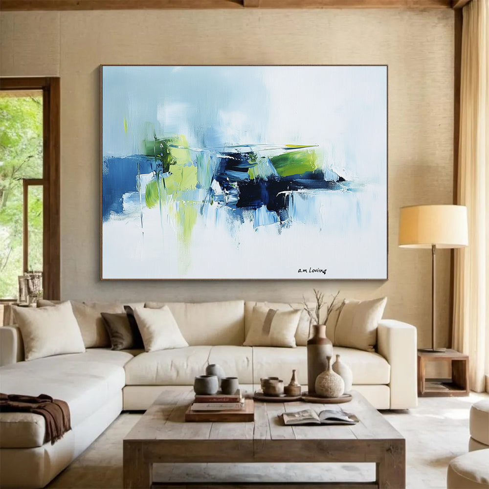 Blue and Green Abstract Landscape with Bold Brushstrokes Abstract Painting ABS373
