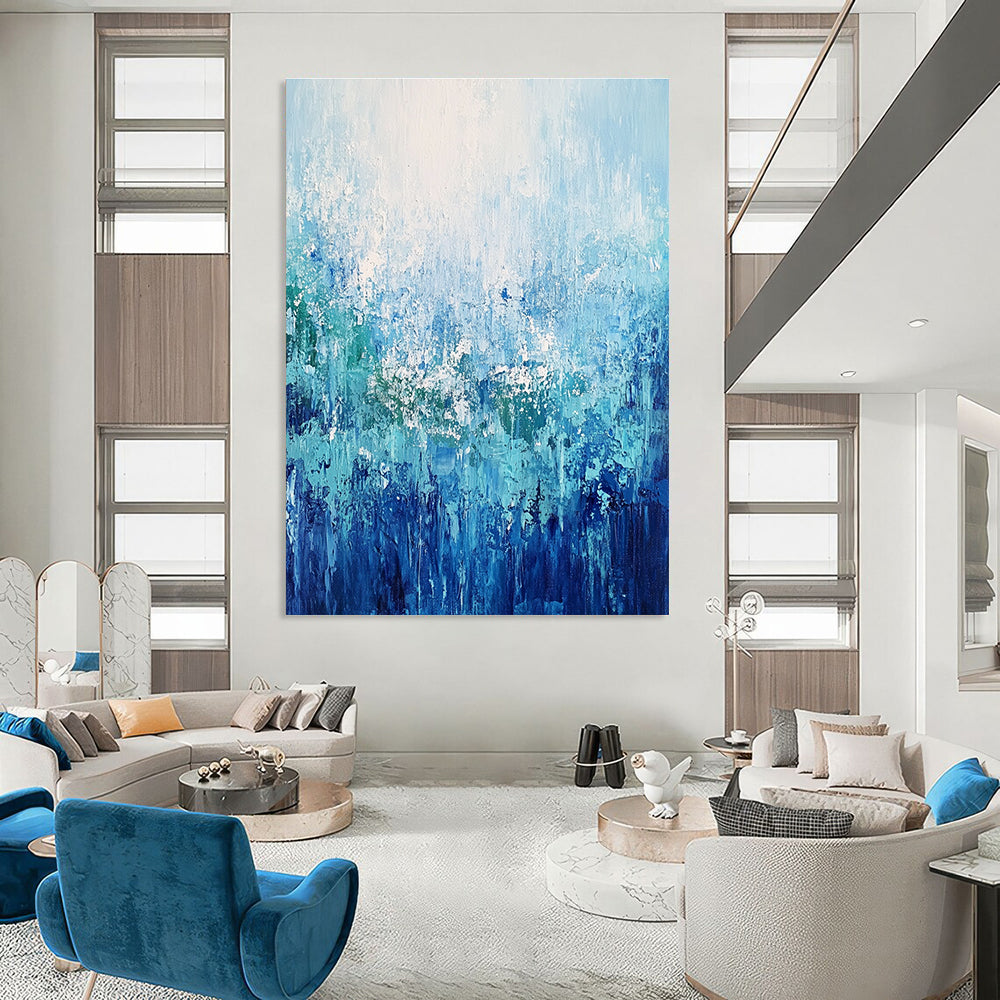 Blue and Green Textured Abstract Painting for Coastal - Inspired Living Spaces GAB0920