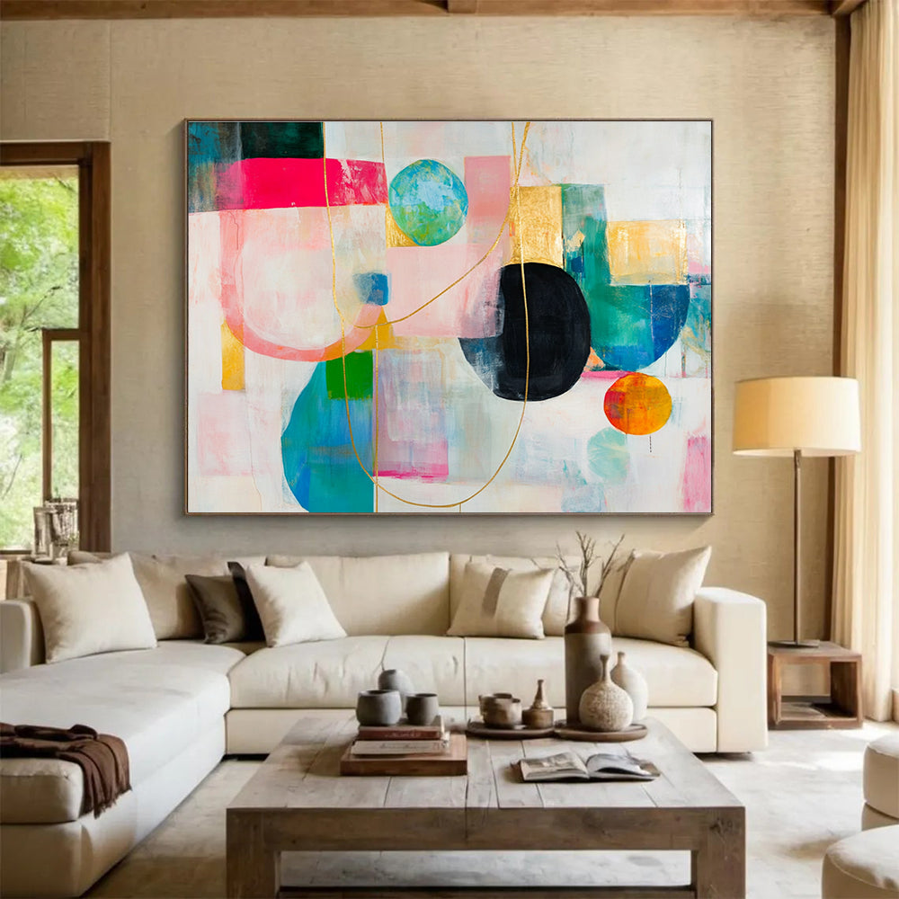Gold - Accented Abstract Composition Painting with Luxe Playful Elements ABS533