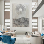 Black and White Wave Circle Painting of Minimalist Serenity GAB0164
