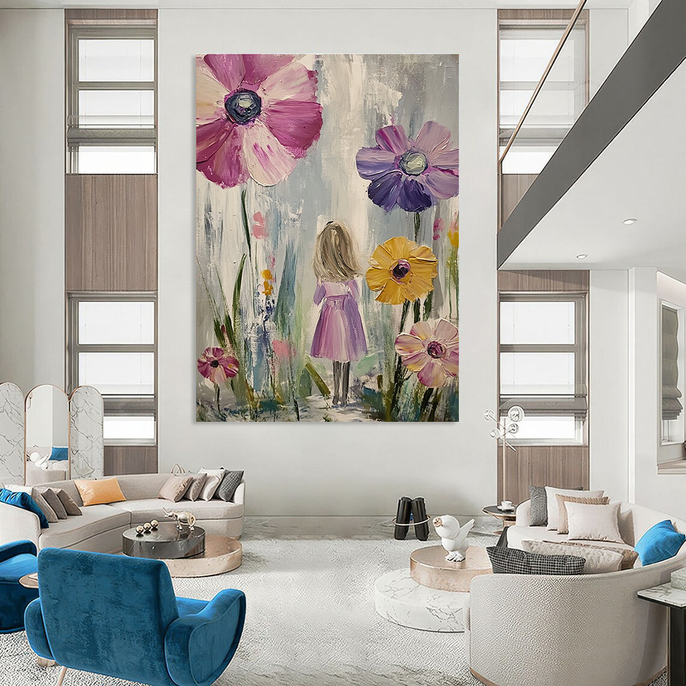 Girl in Flower Field Painting of Whimsical Nature GAB0132