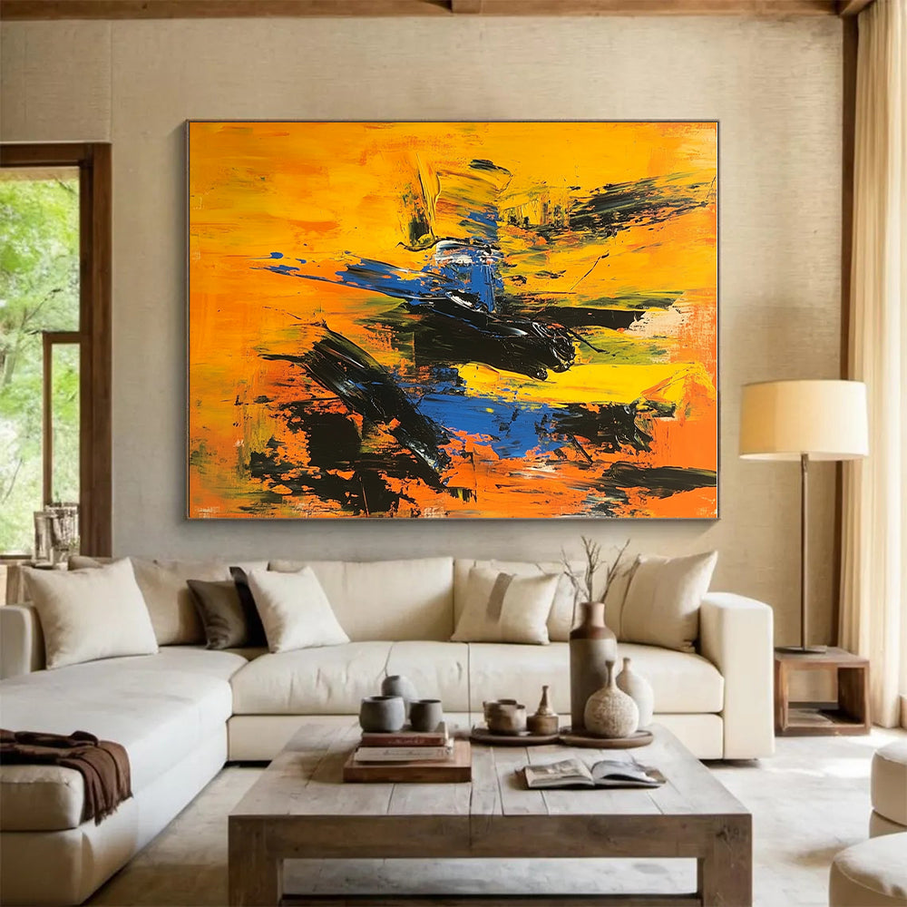 Vivid Yellow Blue Abstract Painting with Dynamic Energy WINK710