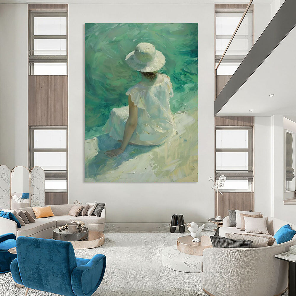Lady by the Sea Abstract Painting for Coastal Home Bedrooms HENG088