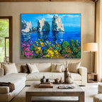 Sea Rocks Flower Abstract Painting for Coastal Home Entryways YHT449