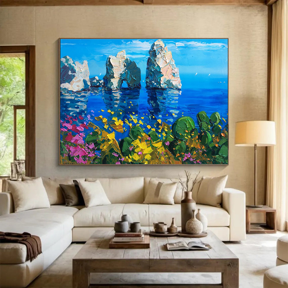Sea Rocks Flower Abstract Painting for Coastal Home Entryways YHT449