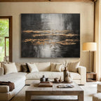 Black and Gold Abstract Stripes Painting for Luxurious Dining Rooms YHT318