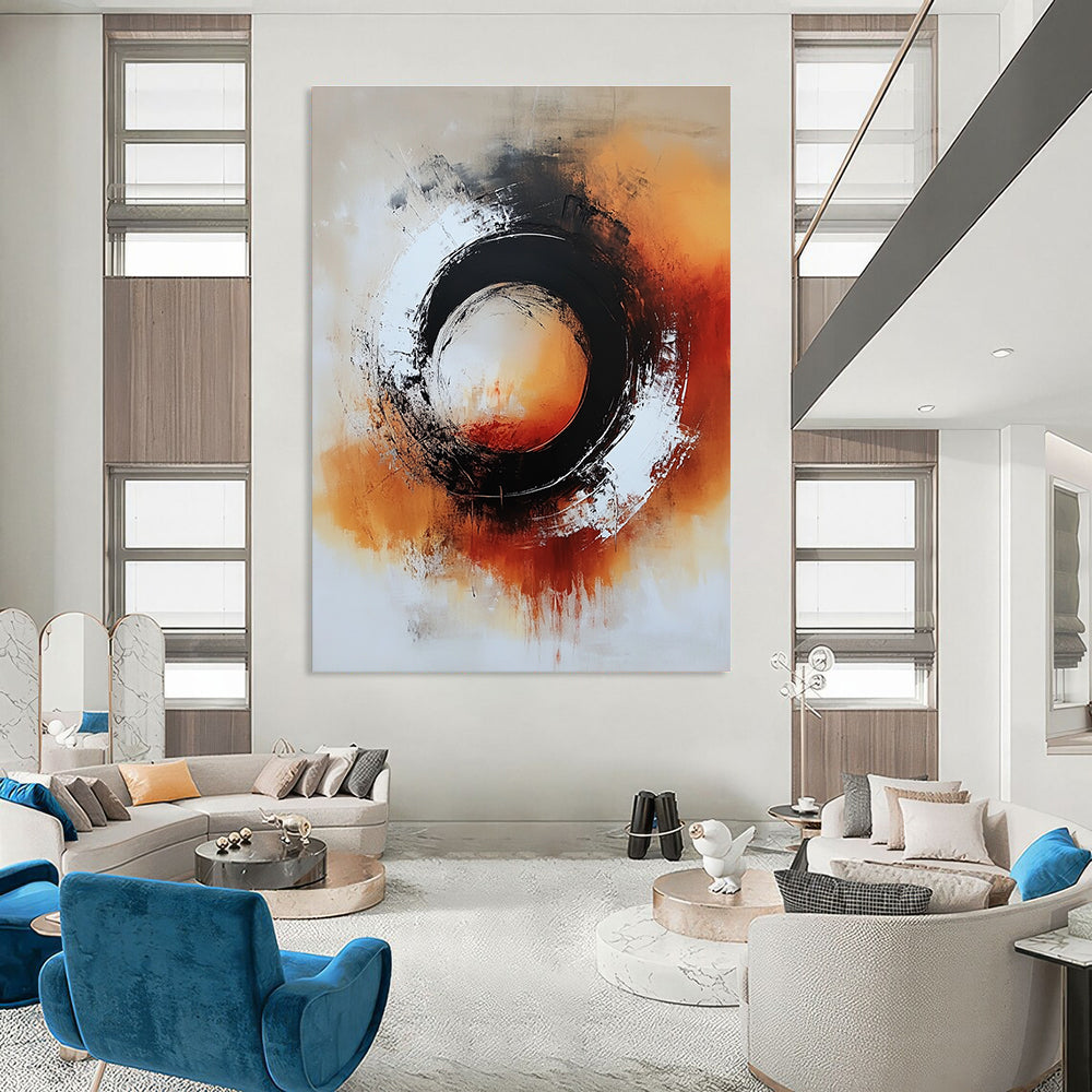 Black and Orange Circular Abstract Painting for Modern - Edgy Home Theaters GAB0935