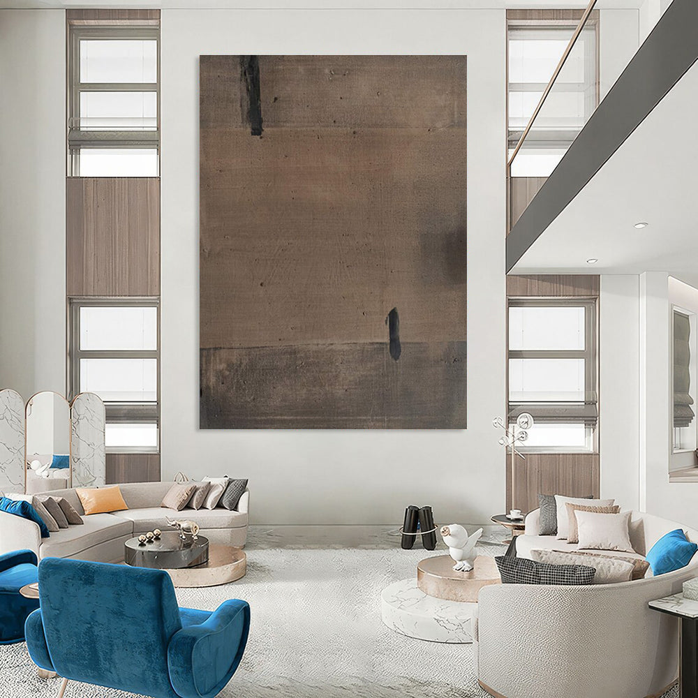 Brown Minimalist Abstract Painting for Serene Meditation Spaces HENG516