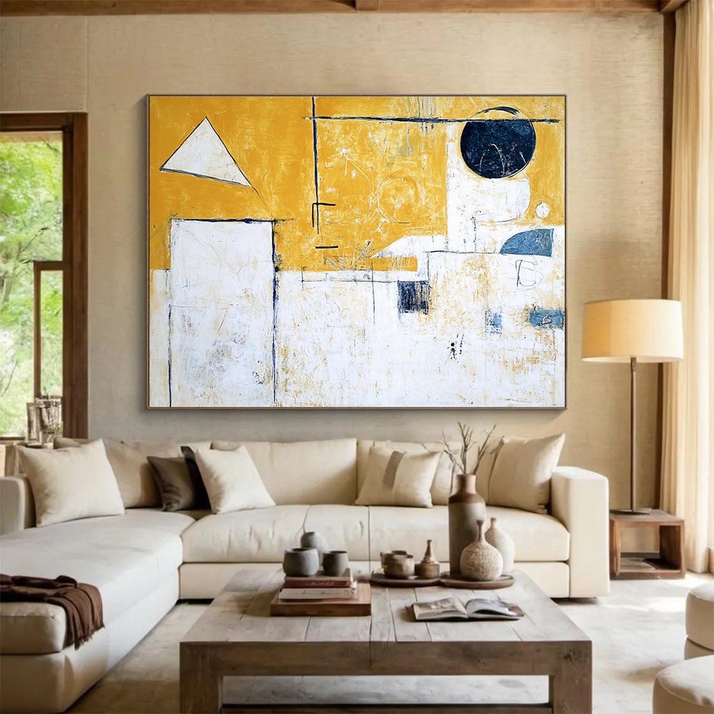 Yellow - Dominant Geometric Abstract Painting with Bright Cheerful Compositions ABS550