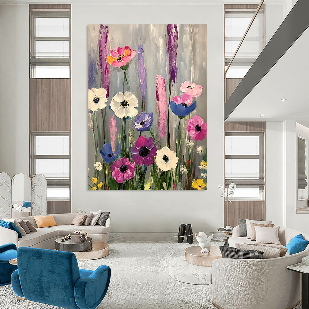 Colorful Wildflower Field Abstract Painting of Cheerful Wilderness GAB0169