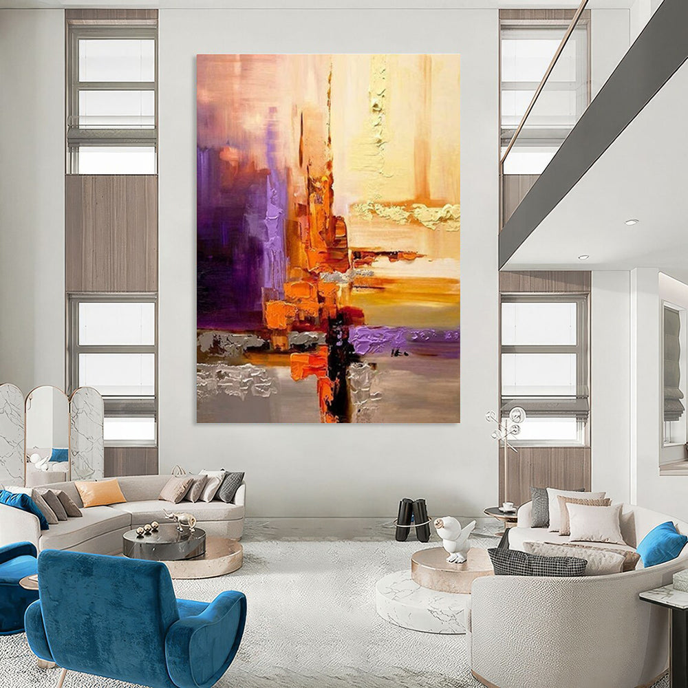 Rich Warm - Toned Abstract Cityscape Painting for Sophisticated Spaces HENG278