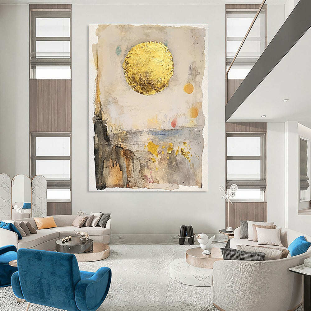 Gold Sun Abstract Painting with Textured Layers GAB0701
