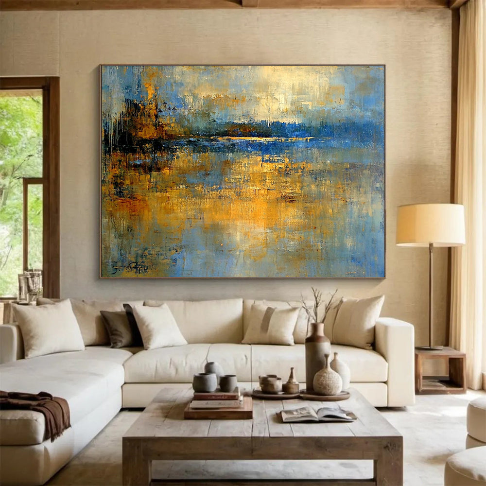 Abstract Lake Scene Painting with Dreamy, Reflective Ambiance ABS519