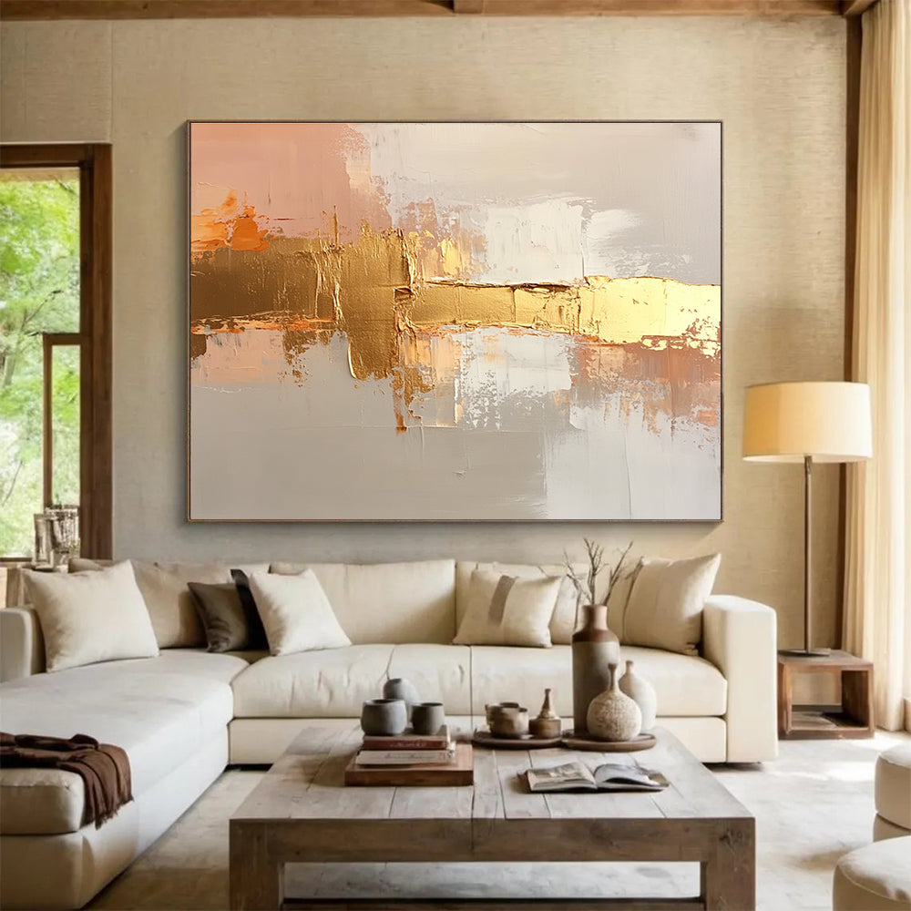 Gold and Beige Abstract with Textured Layers Abstract Painting ABS375