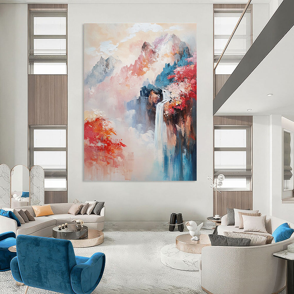 Colorful Mountain Waterfall - Vibrant Landscape Abstract Painting GAB0585